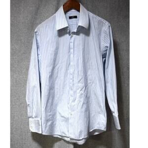 Hugo Boss Blue White Stripe Button Front Dress Shirt 16.5 32/33
